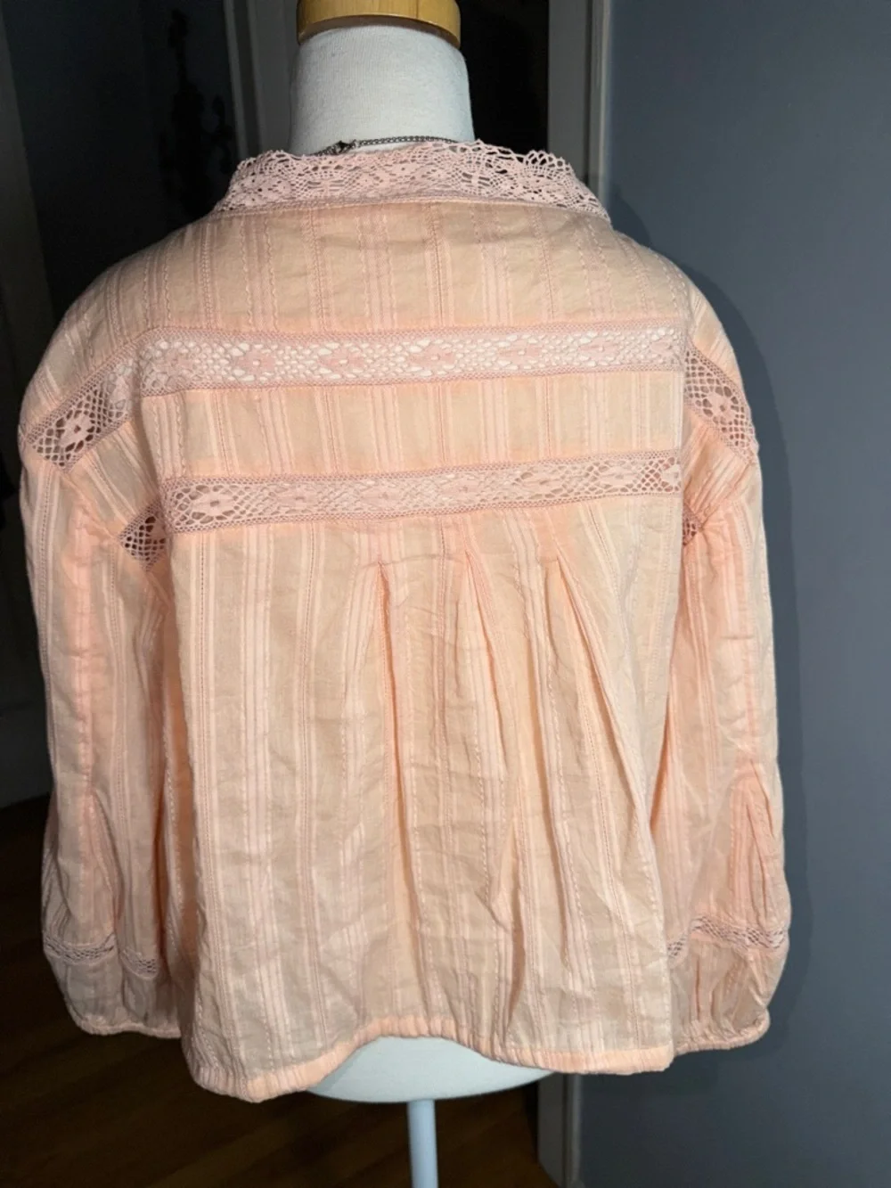 Free People Peach Lace-Trim Tie-Front Crop Top